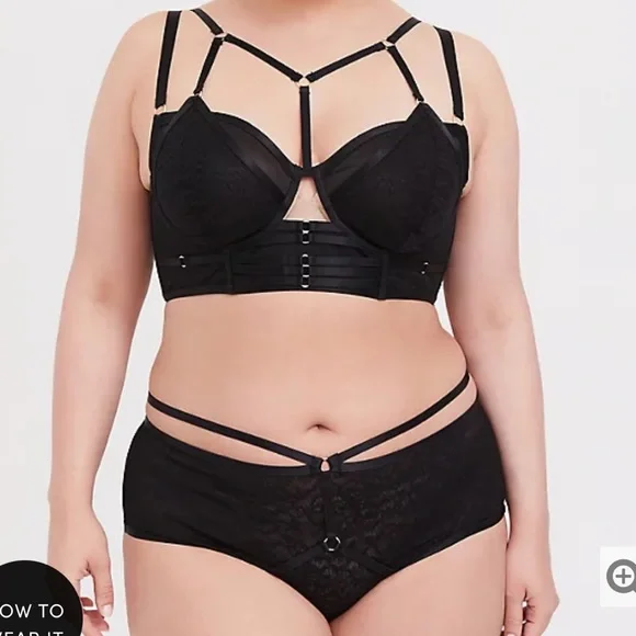 BLACK LACE MESH BACK HARNESS CHEEKY PANTY - Picture 3 of 8